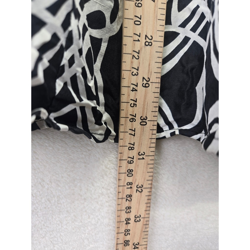 Chicos Silk Midi Skirt Size 0 Small Black White Geometric Scroll Elastic Waist - Picture 2 of 5